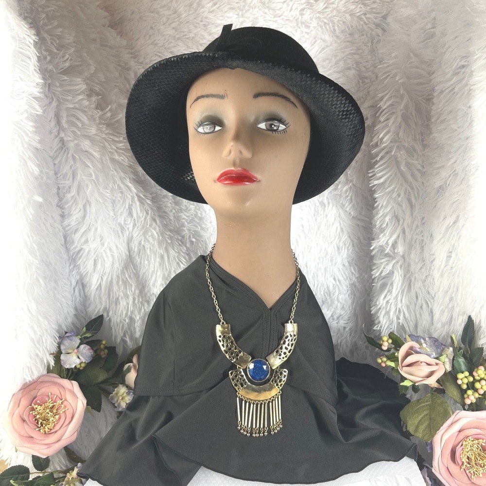 Unbranded Statement Bib Necklace Women OS Gold Blue Metal Boho Fringe Ornate